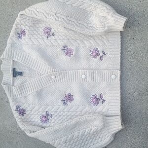 Classic Cable Knit Cardigan Cropped Cottegecore  Embroidered A Sweater SZ M